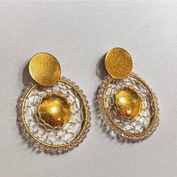 Elegant Art Deco Dangle Earrings Evening Wear Bold Earrings Modern Abstract Gold - Picture 3 of 3